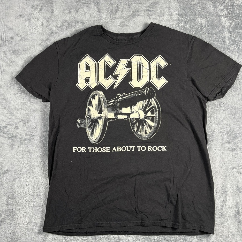 AC/DC T Shirt Mens Large Black For Those About To Rock Graphic Cotton Crew Neck